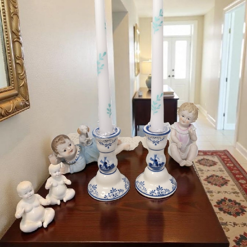 Candle White Tapered Sticks With Teal Accents 1 Pair